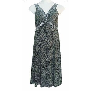 DONNA MORGAN Paisley Calf Length Black Blue Dress